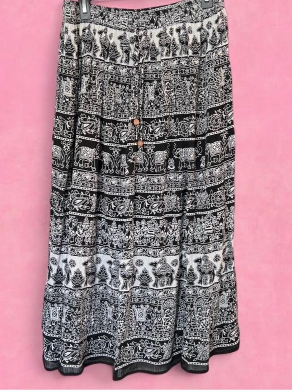 Bohemian Black & White Printed Maxi Skirt